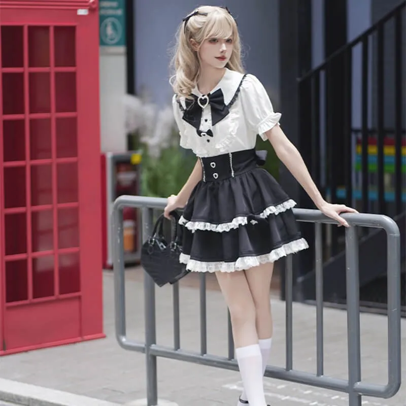 Jirai Kei Love Forbidden Songs Frilly Blouse And Lace Trim Skirt