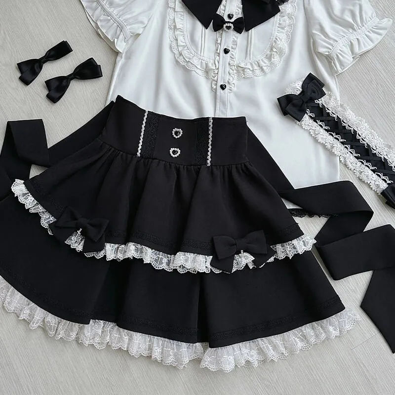 Jirai Kei Love Forbidden Songs Frilly Blouse And Lace Trim Skirt