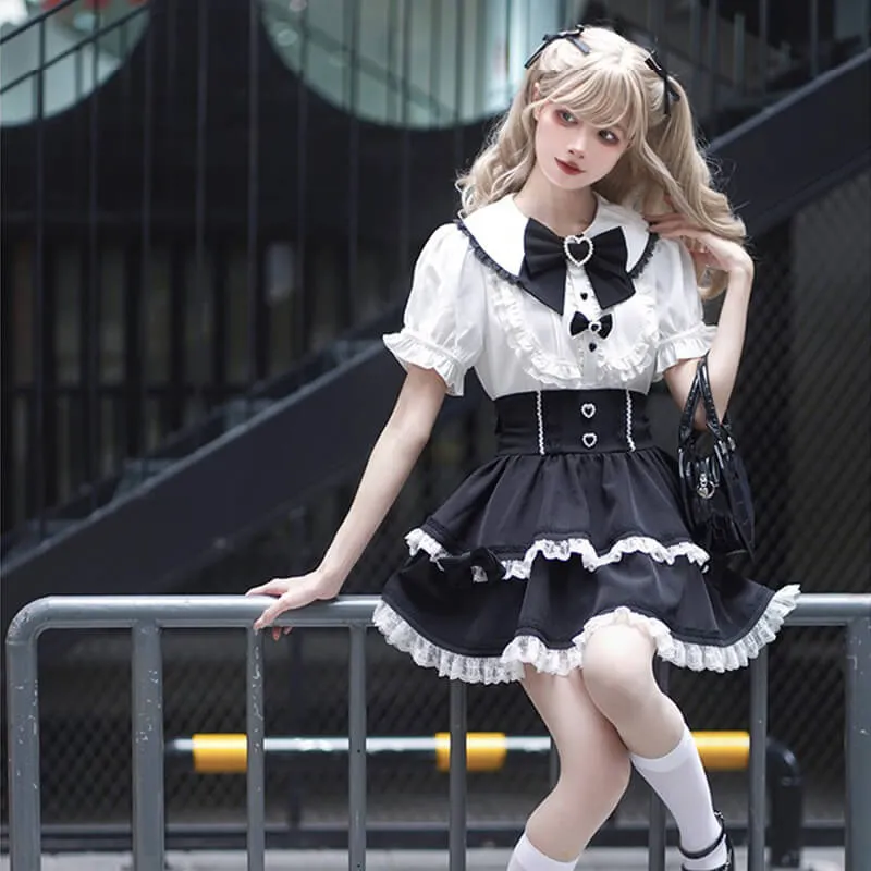 Jirai Kei Love Forbidden Songs Frilly Blouse And Lace Trim Skirt