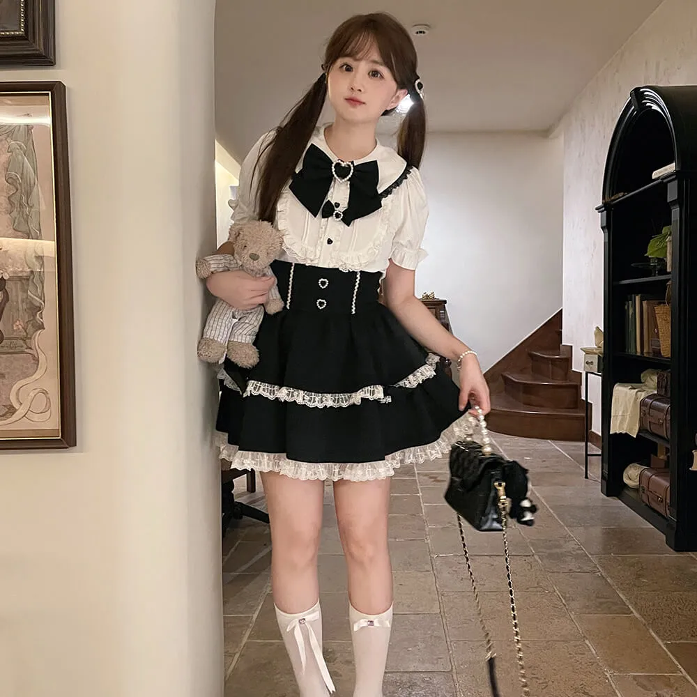 Jirai Kei Love Forbidden Songs Frilly Blouse And Lace Trim Skirt
