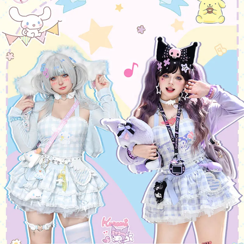 Kuromi Plaid Strappy Crop Top and Mini Cake Skirt