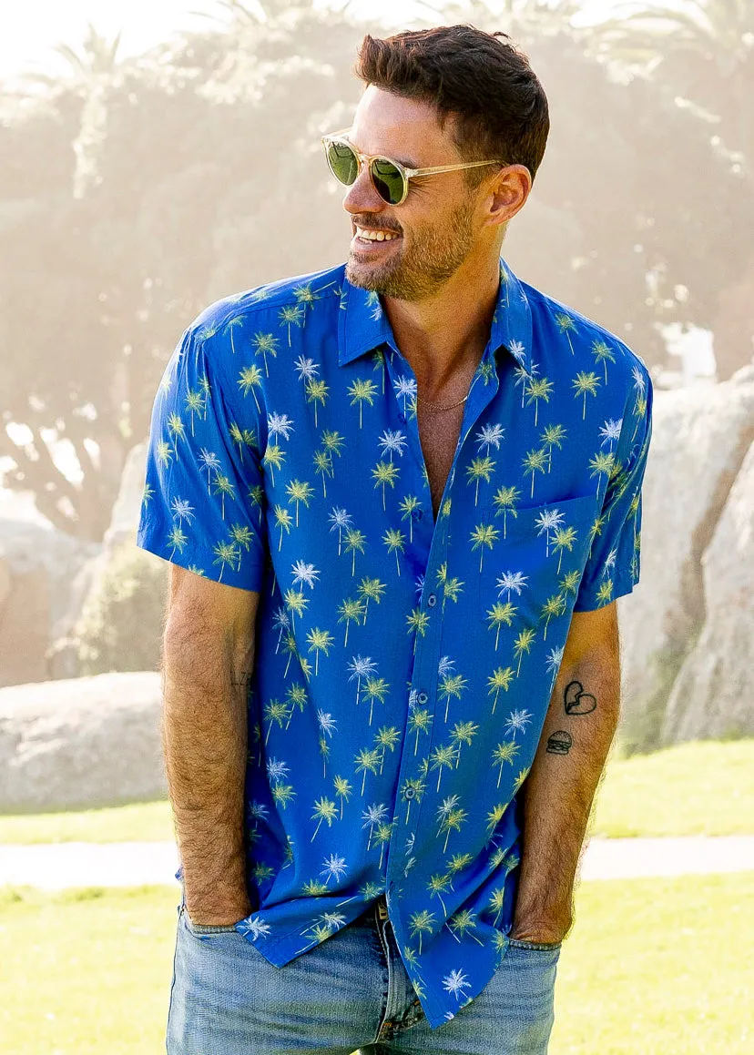 La Plage Short Sleeved Mens' Shirt in Blue