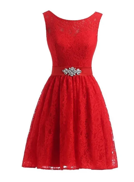 Lavender Short Lace Homecoming Dresses Crystal Beading Sash Wedding Party Dresses Cheap Burgundy Bridesmaid Dresses
