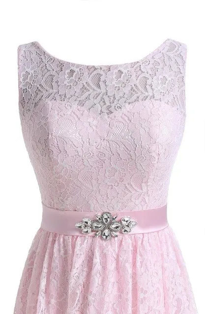 Lavender Short Lace Homecoming Dresses Crystal Beading Sash Wedding Party Dresses Cheap Burgundy Bridesmaid Dresses