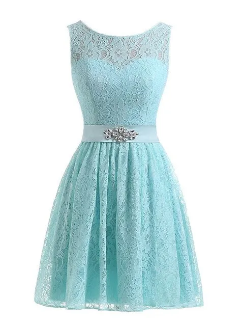 Lavender Short Lace Homecoming Dresses Crystal Beading Sash Wedding Party Dresses Cheap Burgundy Bridesmaid Dresses