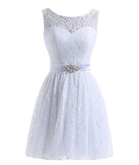 Lavender Short Lace Homecoming Dresses Crystal Beading Sash Wedding Party Dresses Cheap Burgundy Bridesmaid Dresses
