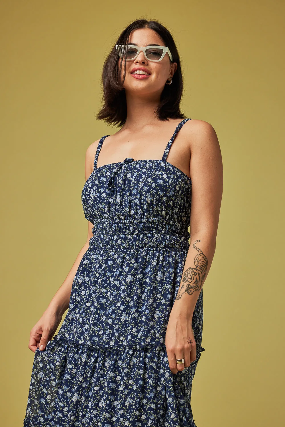 Navy Ditsy Midi Dress