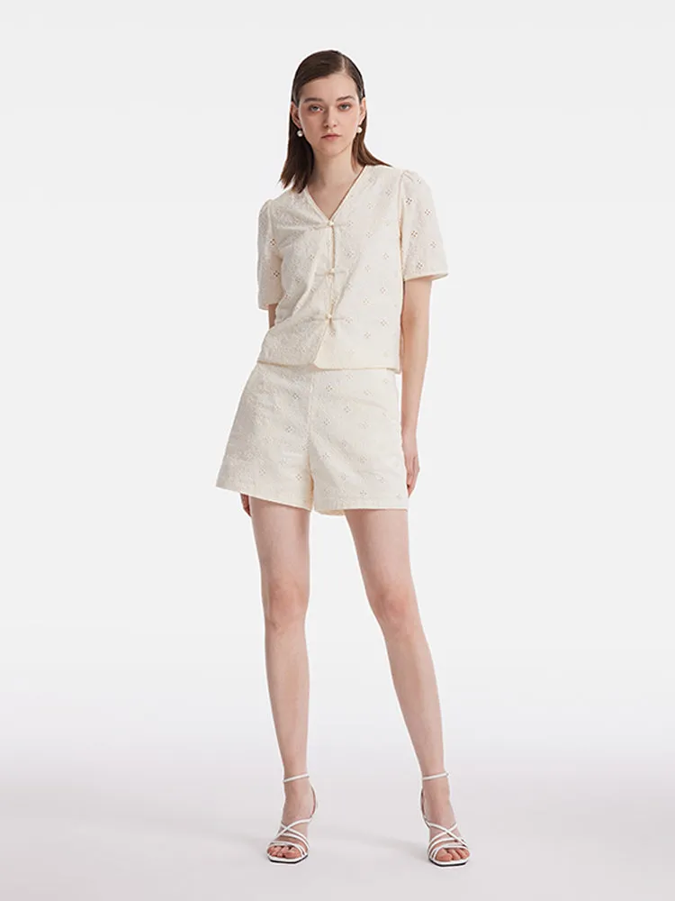 New Chinese-Style Embroidered Top And Shorts Two-Piece Set