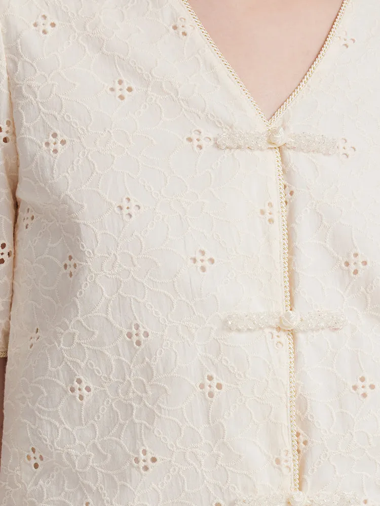 New Chinese-Style Embroidered Top And Shorts Two-Piece Set