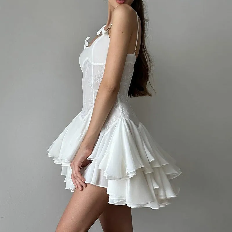 New Hot Trade European and American Summer Pure Desire Semi-Transparent Lace Dress Hot Girl Short Skirt Socialite Backless Pettiskirt
