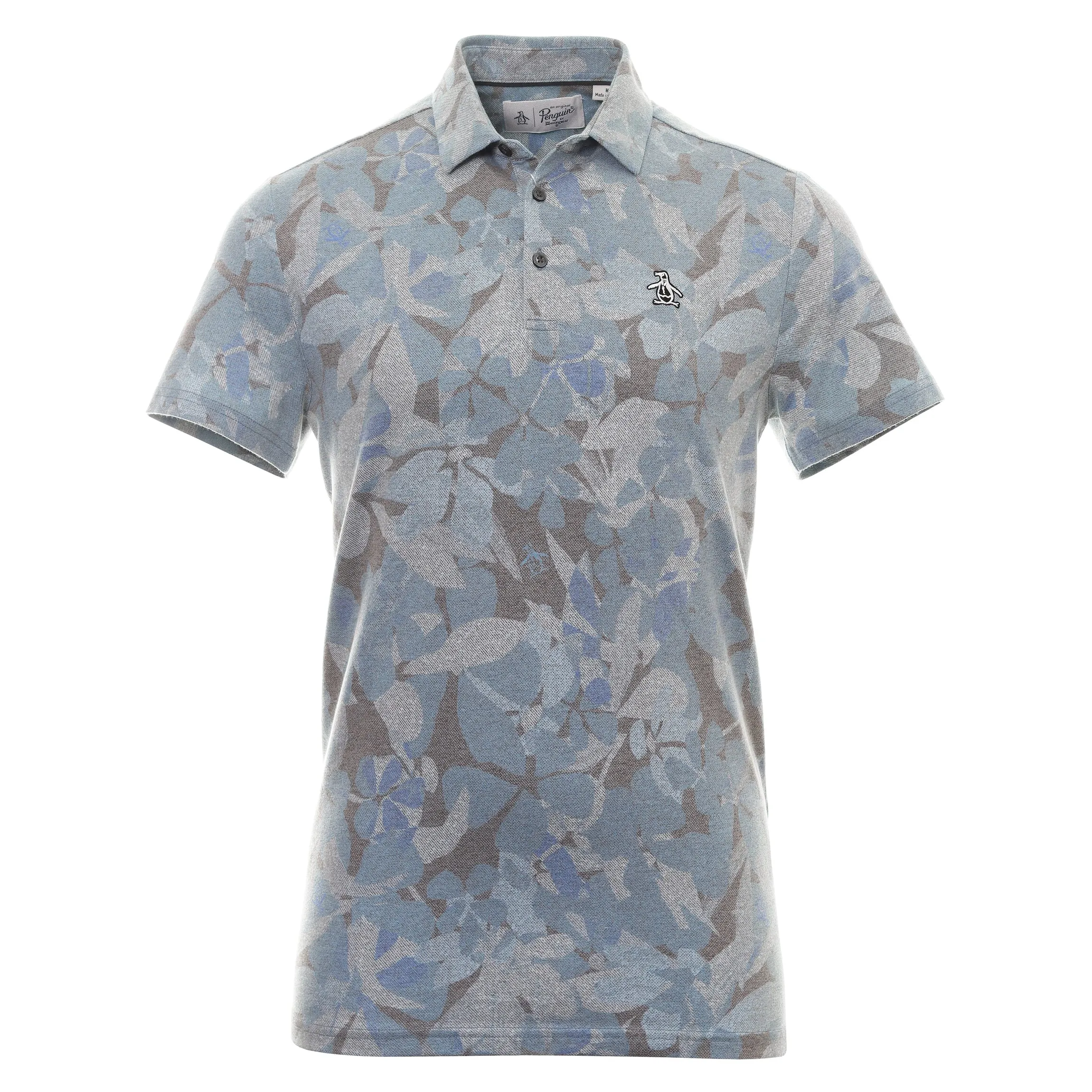Original Penguin Mens Filtered Floral Camo Print Stretch Golf Polo Shirt - CAVIAR