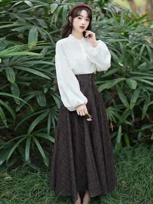 Pure   Skirt White Lace-up Chuck Blouse