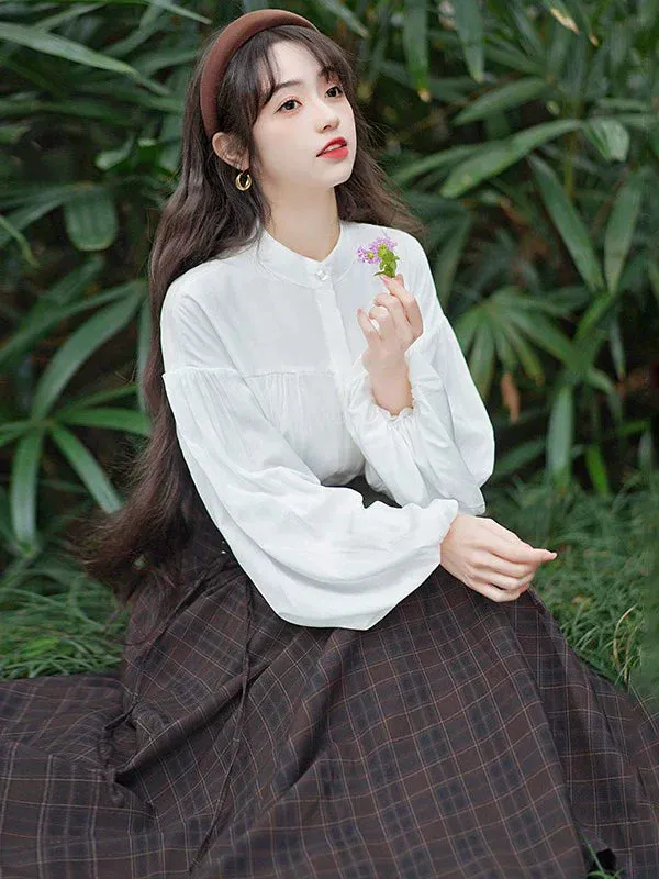 Pure   Skirt White Lace-up Chuck Blouse