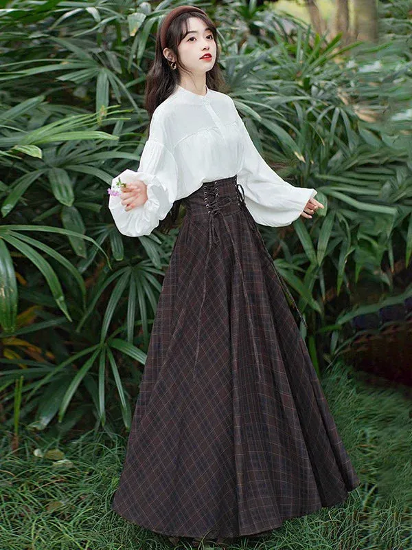 Pure   Skirt White Lace-up Chuck Blouse
