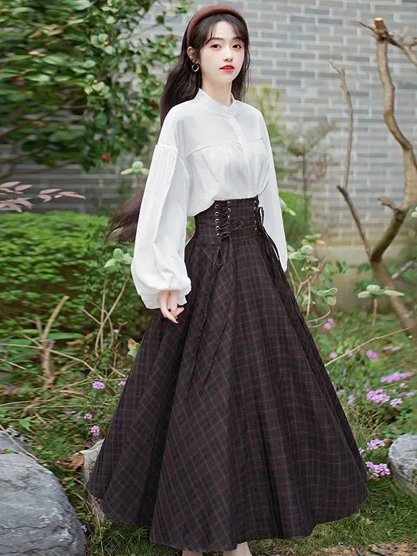 Pure   Skirt White Lace-up Chuck Blouse