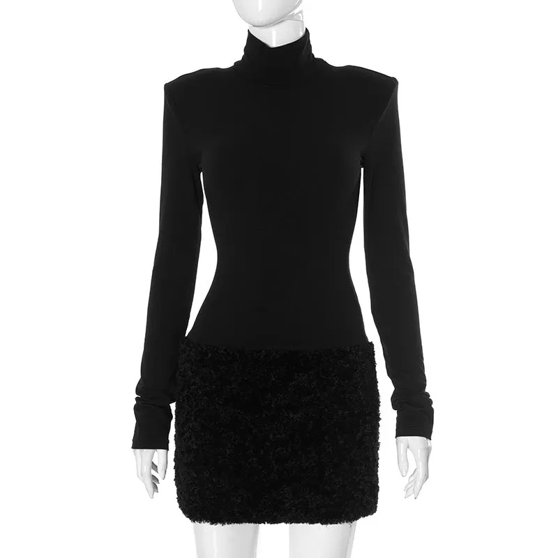 REALAIOT  Sanhu Lianjiang G24DS327 2025 women's clothing autumn and winter new high-necked long-sleeved slim-fitting elegant fluffy short skirt wholesale