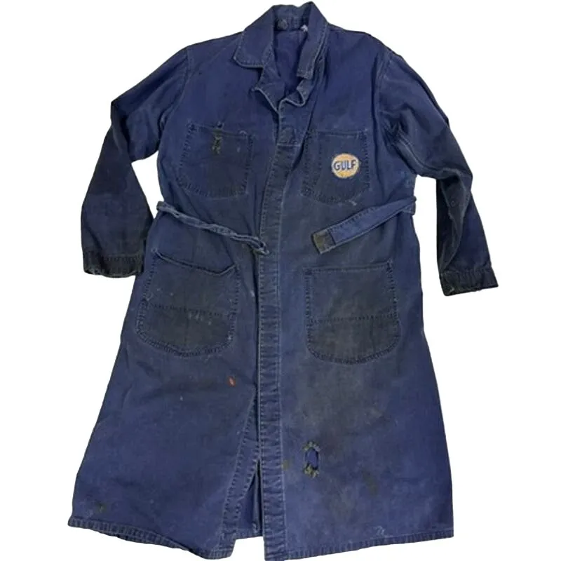 Retro Gulf OIL 40s VTG Loev Bros Shop Coat Sz 44 Uniform Blue Mechanics