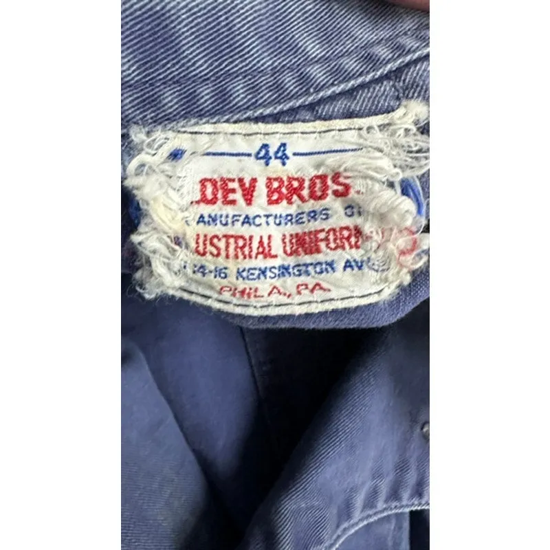 Retro Gulf OIL 40s VTG Loev Bros Shop Coat Sz 44 Uniform Blue Mechanics