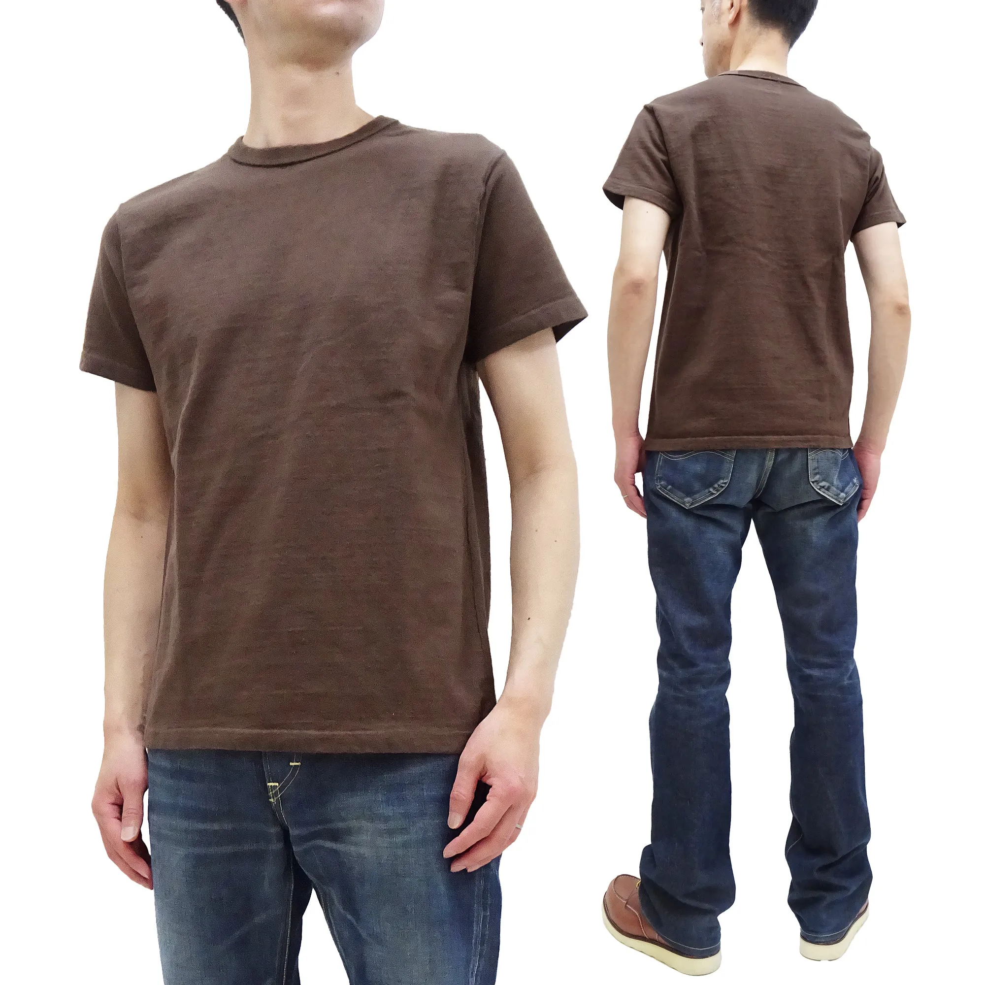 Samurai Jeans Plain T-shirt Men's Super Heavy Short Sleeve Natural Japanese Cotton Crew Slub Tee SJST-SC01 Dark Chestnut Color