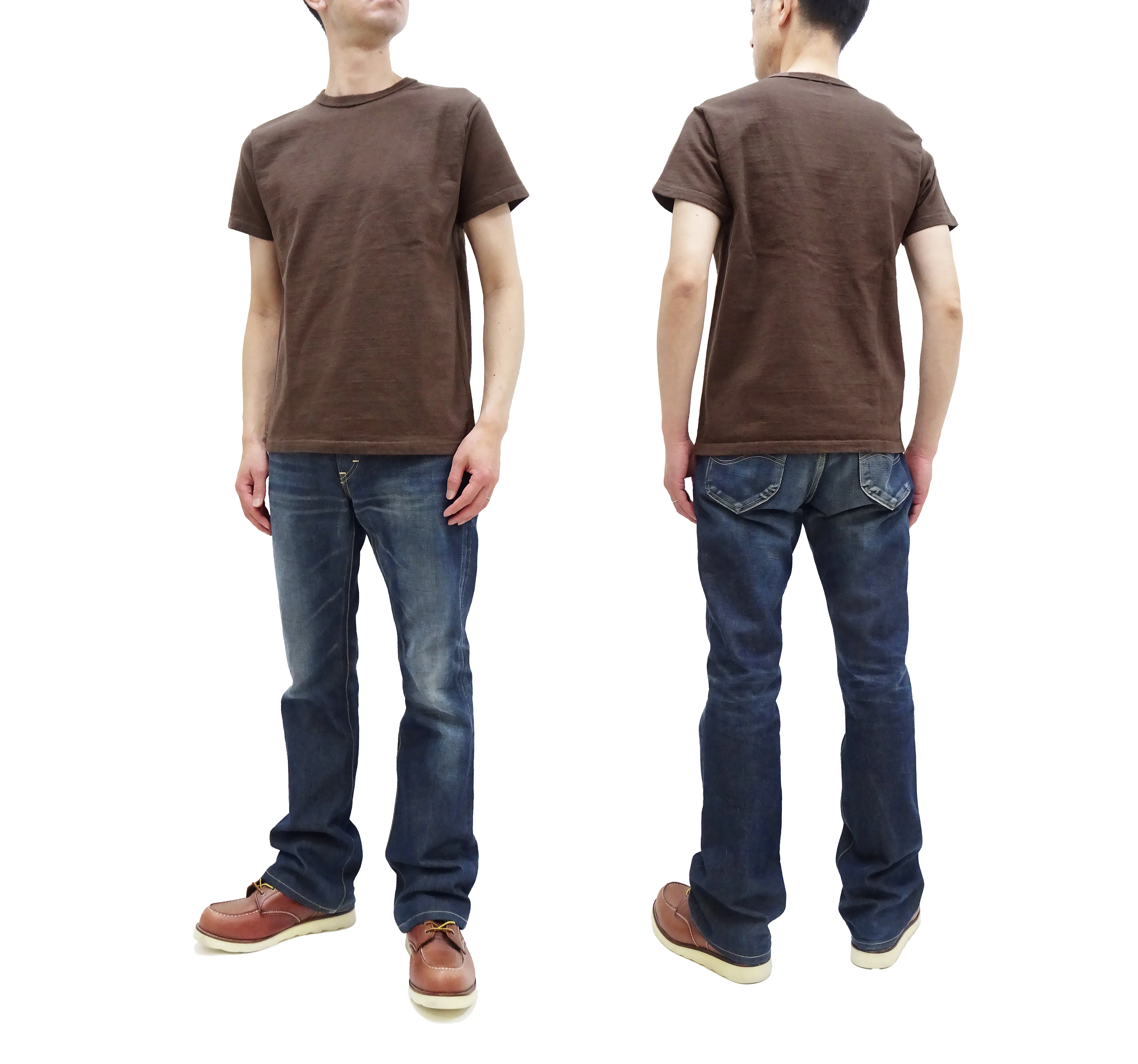 Samurai Jeans Plain T-shirt Men's Super Heavy Short Sleeve Natural Japanese Cotton Crew Slub Tee SJST-SC01 Dark Chestnut Color