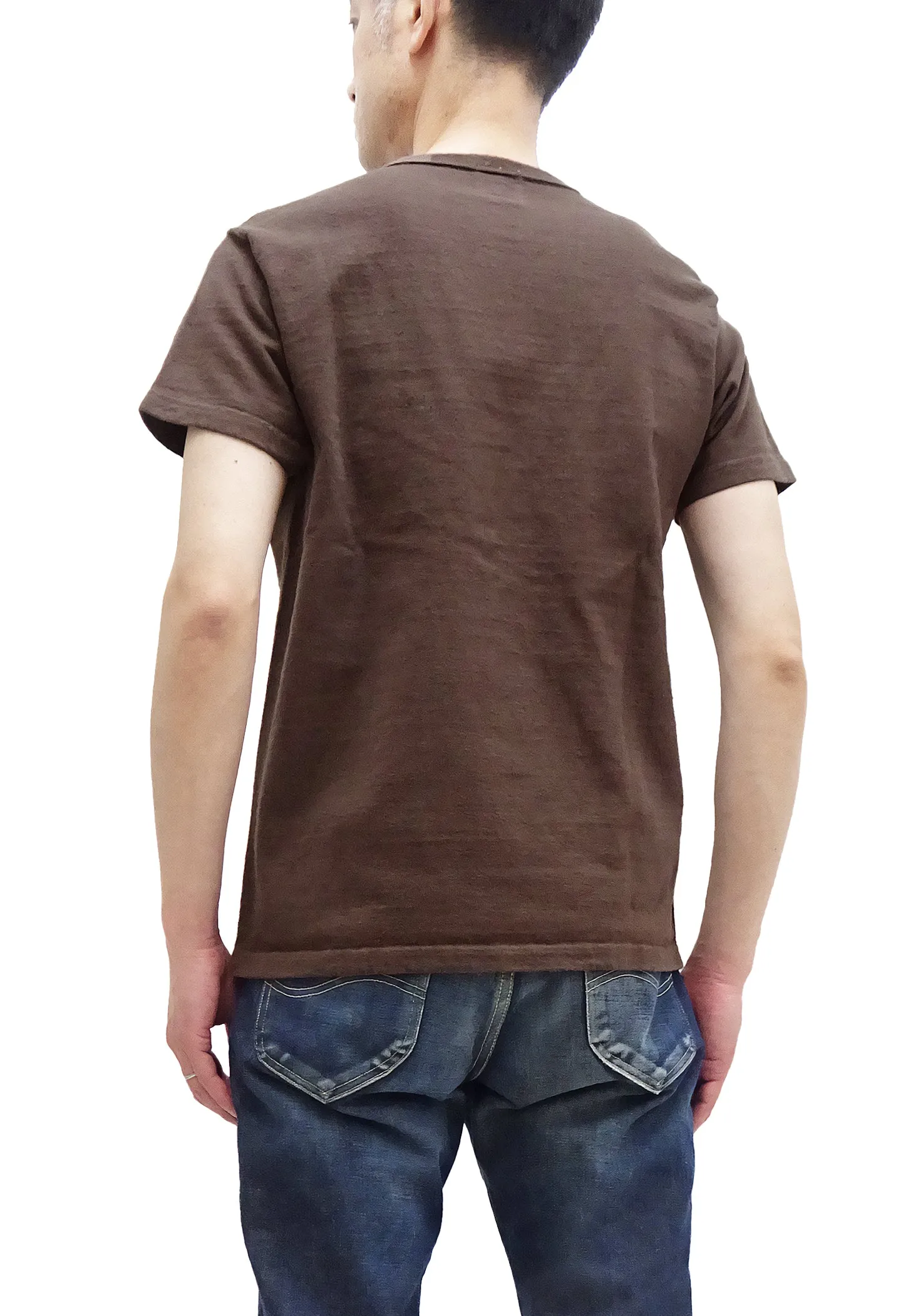 Samurai Jeans Plain T-shirt Men's Super Heavy Short Sleeve Natural Japanese Cotton Crew Slub Tee SJST-SC01 Dark Chestnut Color