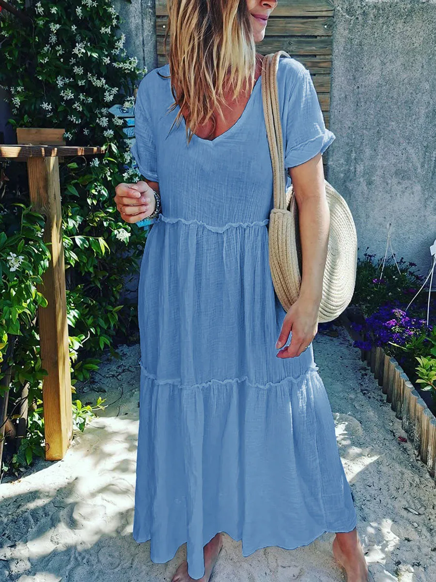 Simple Casual Short Sleeve Maxi Dress