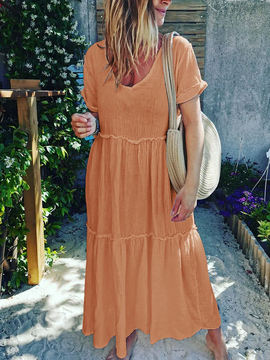 Simple Casual Short Sleeve Maxi Dress