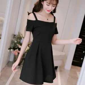 Spring Shoulder Strap Short Sleeve Expose Shoulders Dress
