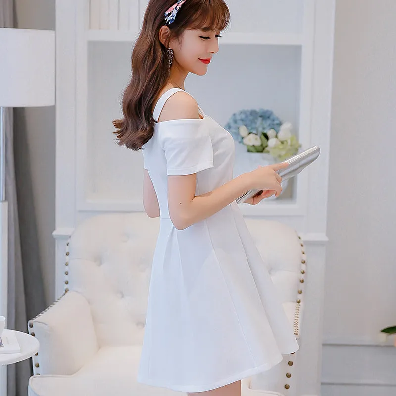 Spring Shoulder Strap Short Sleeve Expose Shoulders Dress