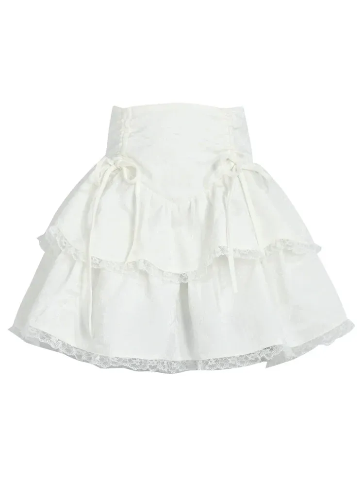 Sweet Cake Drawstring Lace Skirt