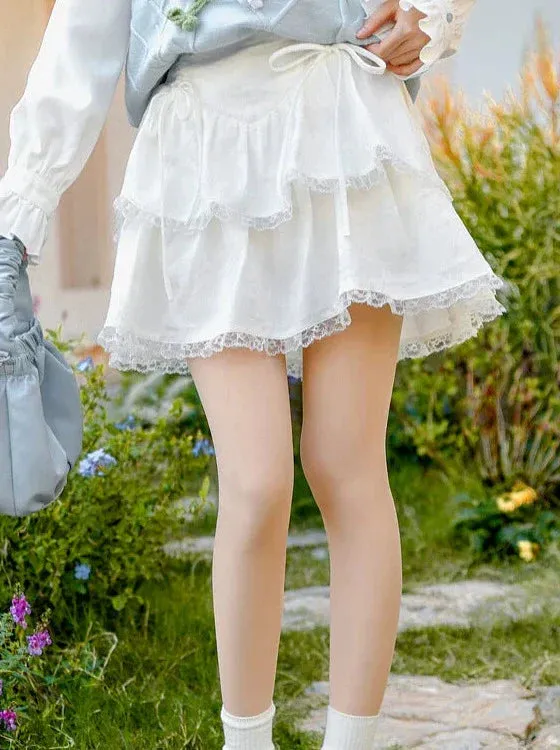 Sweet Cake Drawstring Lace Skirt