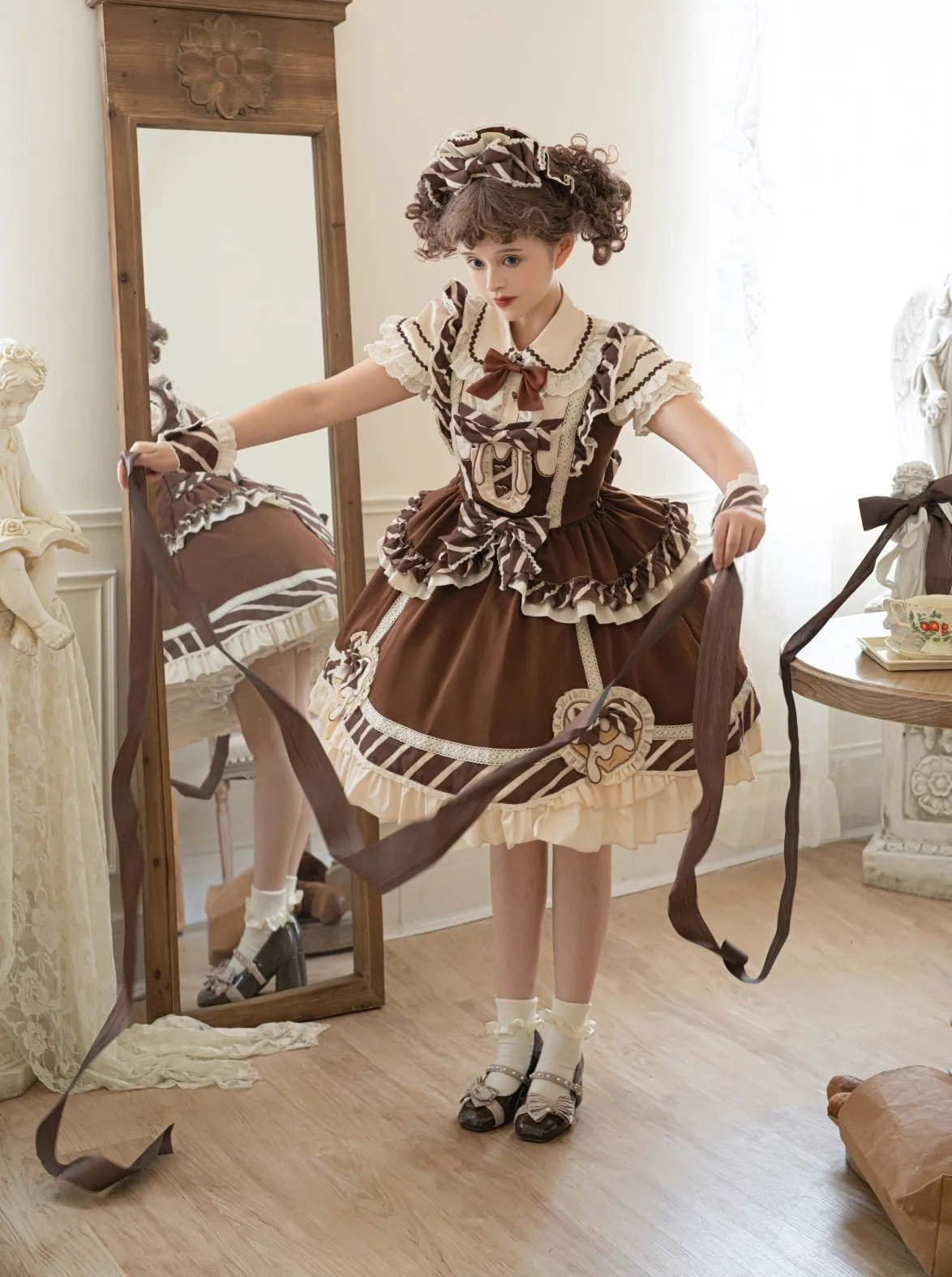 Sweet Ruffle   Blouse Skirt Arm Chocolate Warmers   Lace Ribbon Catsuit   Short Lolita