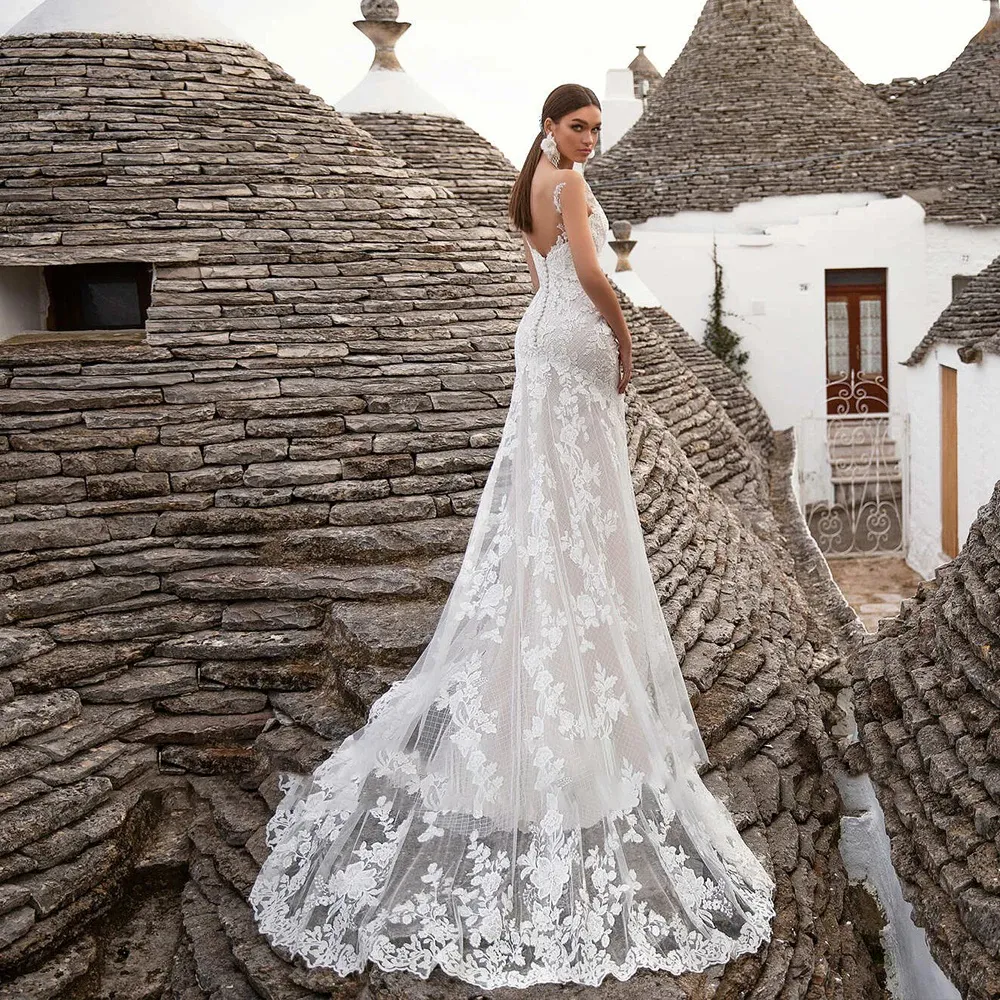 Tulle Mermaid Wedding Dress Backless Vintage Classic Cap Sleeve Gorgeous Bridal Gown
