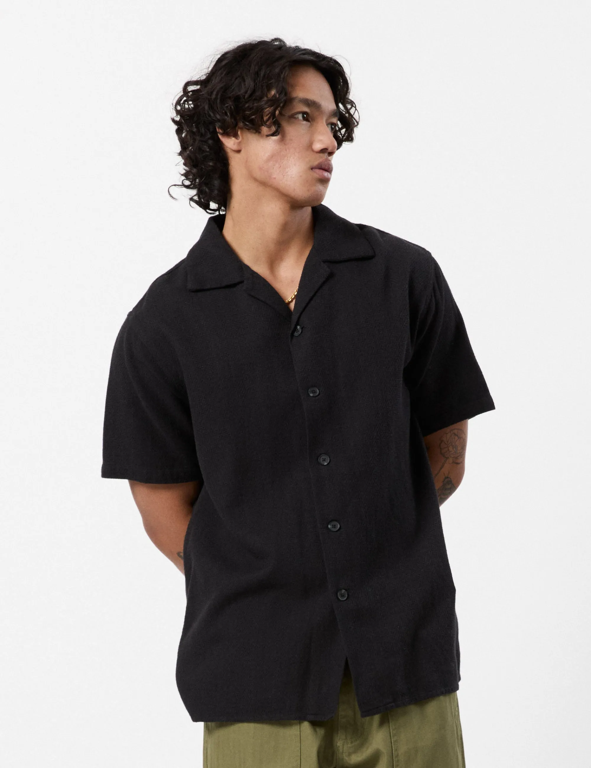 Waffle Short Sleeve Shirt - Black