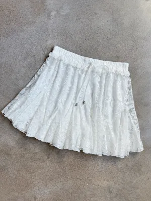 White Lace Ruffle Mini Skirt (M)