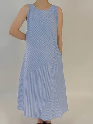 Women's Cotton Sleeveless Blue Striped Dress by Kaja Clothing - Sonny Dress