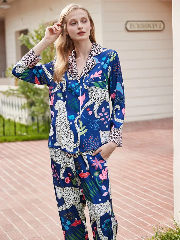 Women's printed long-sleeved shirt and trousers 2-piece suit